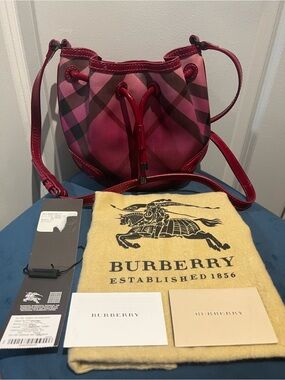 Mini Burberry Pink Plaid Drawstring Crossbody Bag